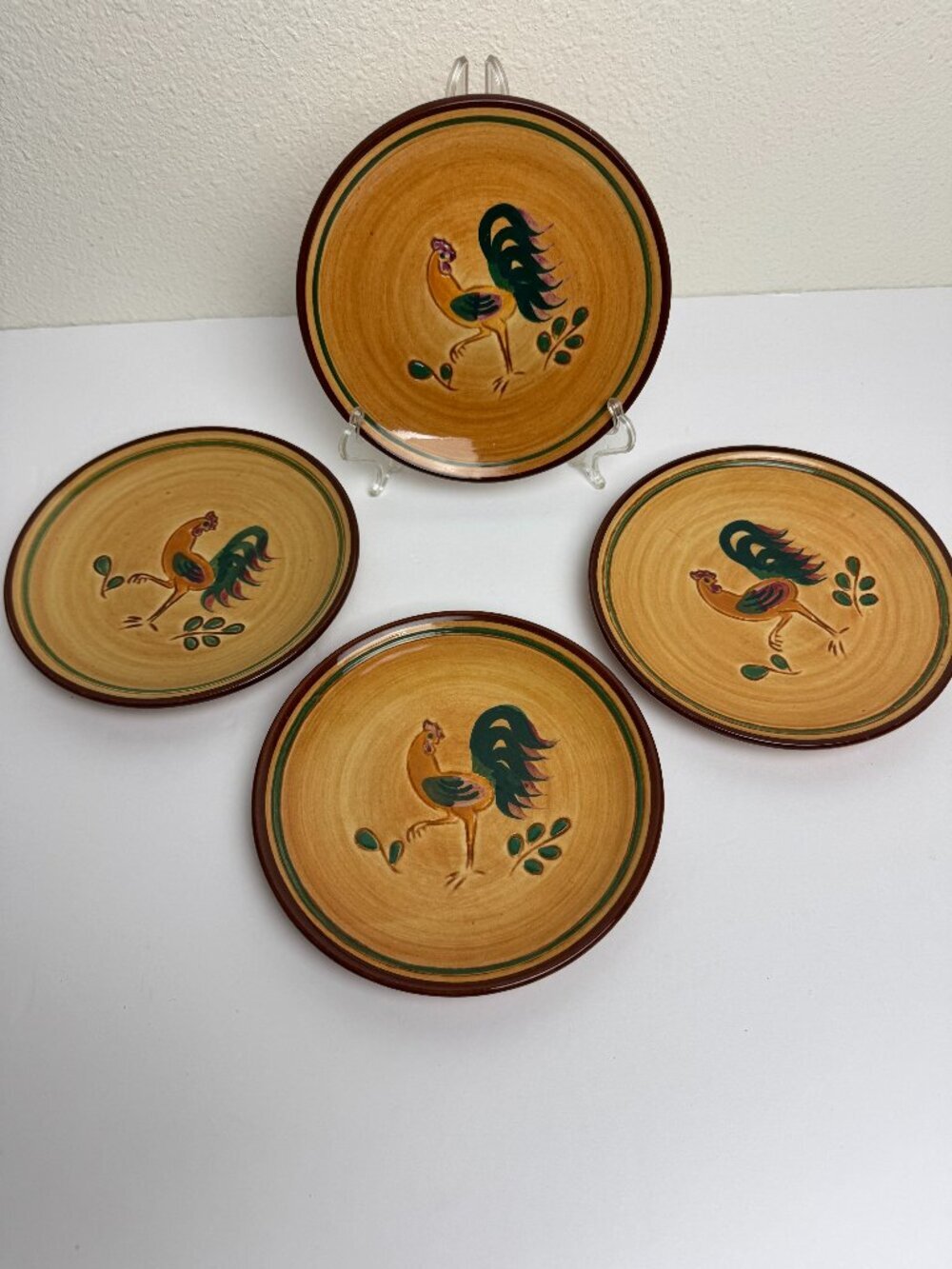 Pennsbury Pottery Rooster Set 4 Server Plate Dish Americana Folk Art Farmhouse